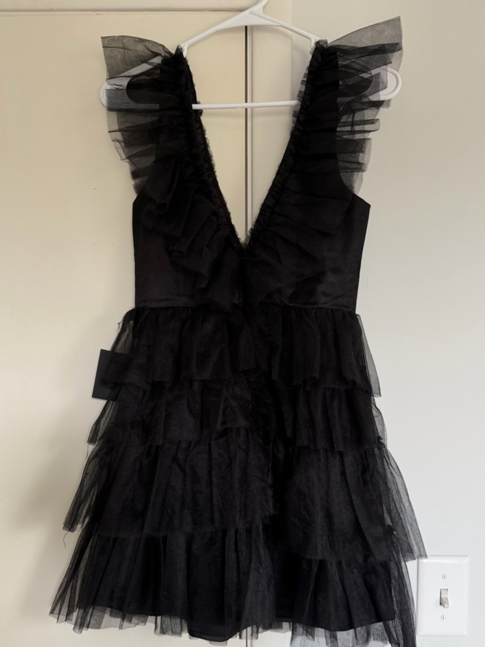 Lulu's Black Tiered Ruffle V-Neck Mini Dress - Picture 3 of 4